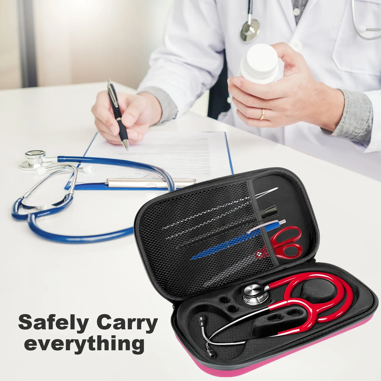 thumbnail image 2 of Portable Hard Zipper Stethoscope Carrying Bag Travel Case Storage Box 2 of 14