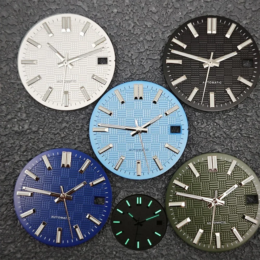 Green Luminous Particle Surface Watch Dial with Date Hands - 28.5mm Watch Accessory