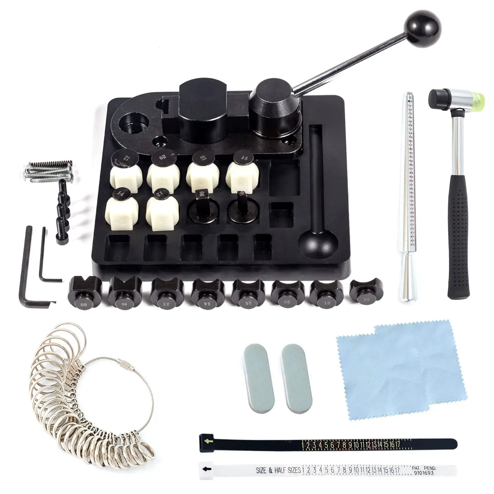 Ring Bender Ring Bending Tool for Jewelry Making Ring Maker Bender Tool with UZ A-Z Ring Sizer Measuring Tool Set Rubber Hammer