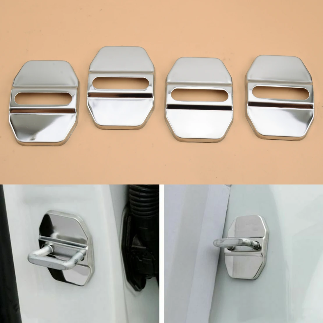 Stainless Steel Car Door Lock Buckle Protector Cover Trim Chrome