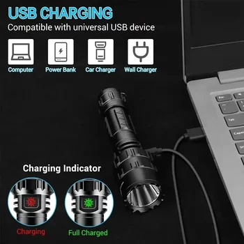 LED Tactical Hunting Torch Flashlight L2 18650 Aluminum Waterproof Outdoor Lighting with Gun Mount +Switch USB Rechargeable Lamp 6