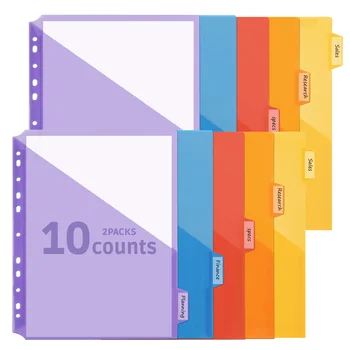 Set da 10 divisori per raccoglitori in 5 colori con tasche e linguette, divisori per indice A4 in PP per raccoglitori a 2/3/4/11 anelli, organizzazione per ufficio e scuola