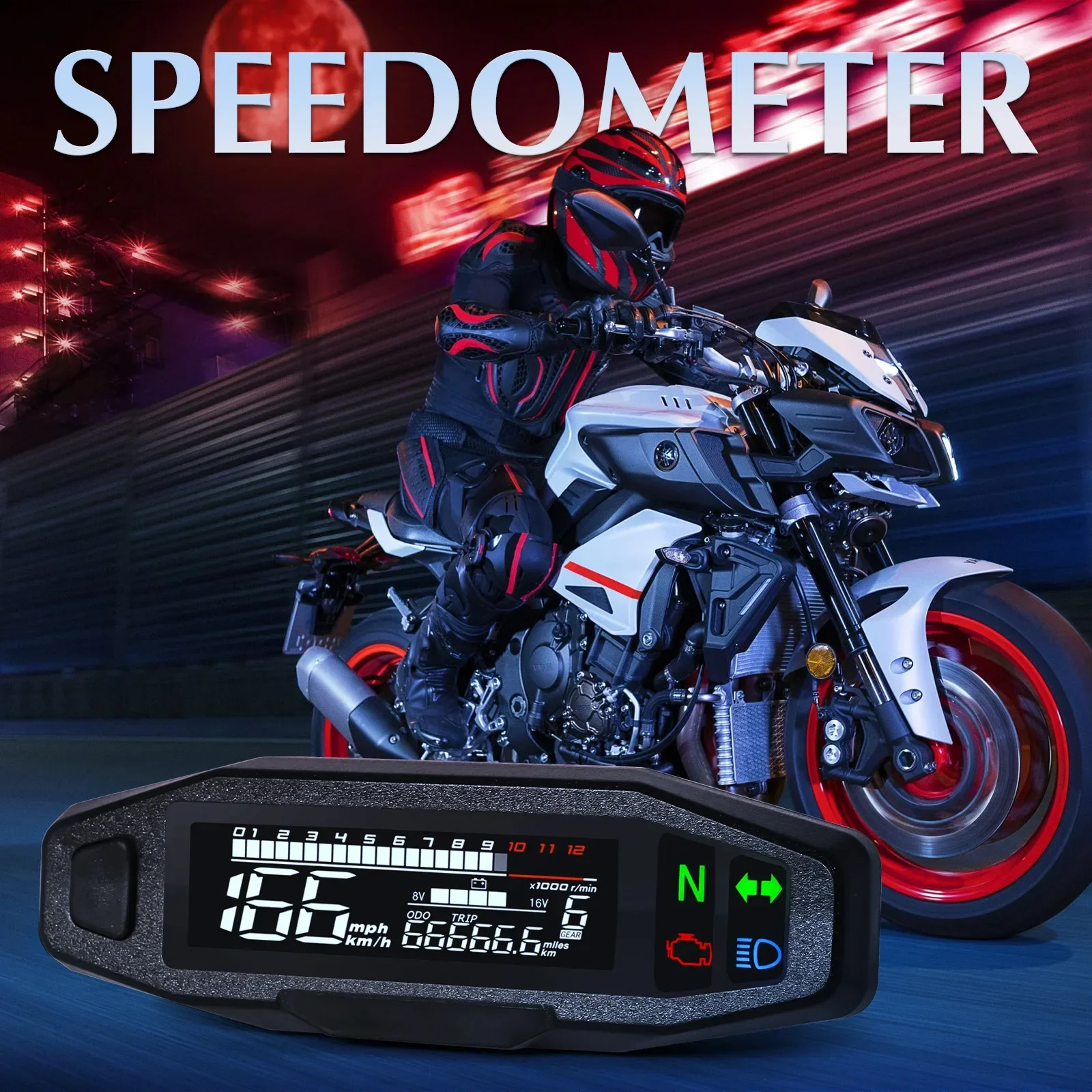 Motorcycle Speedometer Digital Dashboard 12000 RPM Tachometer Speedometer with ODO/TRIP & Turn Signal Indicator Universal LCD Panel