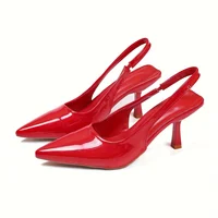 Sandales à talons hauts pour femmes, nouvelle marque, chaussures Slingback, mode dames, élégantes, talon moyen, bout pointu, à enfiler, printemps 2024 5