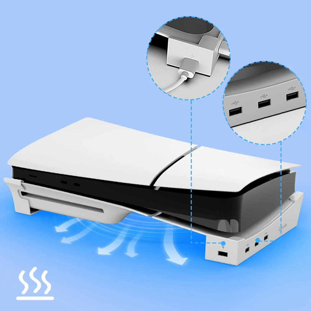허브 호스트 랙 스토리지 거치대, PS5 슬림 수평 거치대, 1 고속 충전, 3 날짜 전송 USB 2.0 포트