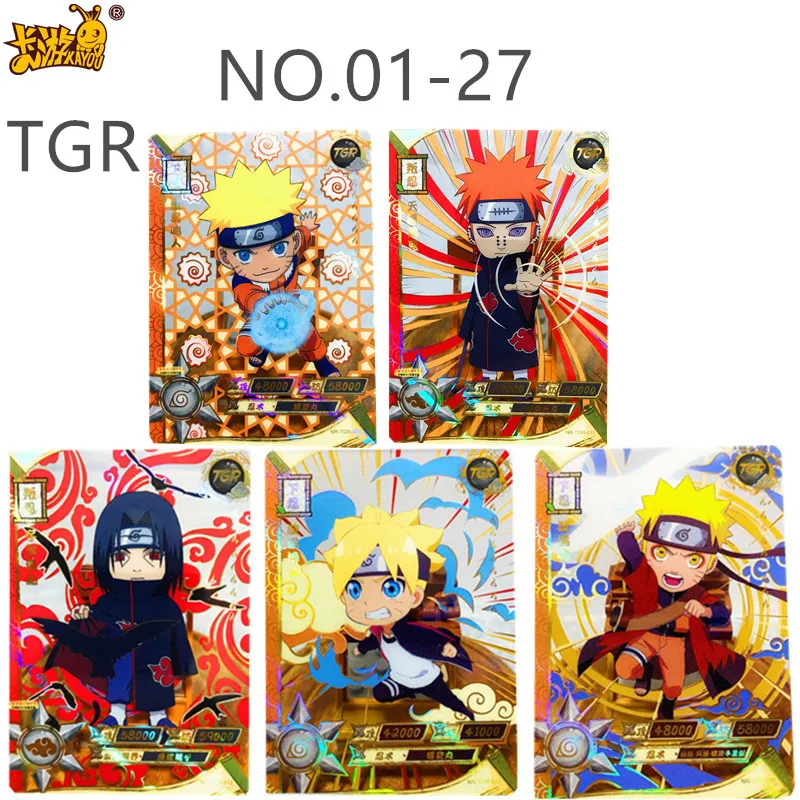 

KAYOU Genuine Naruto Anime Uzumaki Naruto Sasuke Character Card TGR 01-27 Full Series of Rare Bronzing Collection Cards