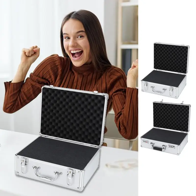 

Aluminum Carrying Case Box Toolbox Brief Case Tool Storage Organizer Brief Case Small Sponge Man Aluminum Alloy box For Men