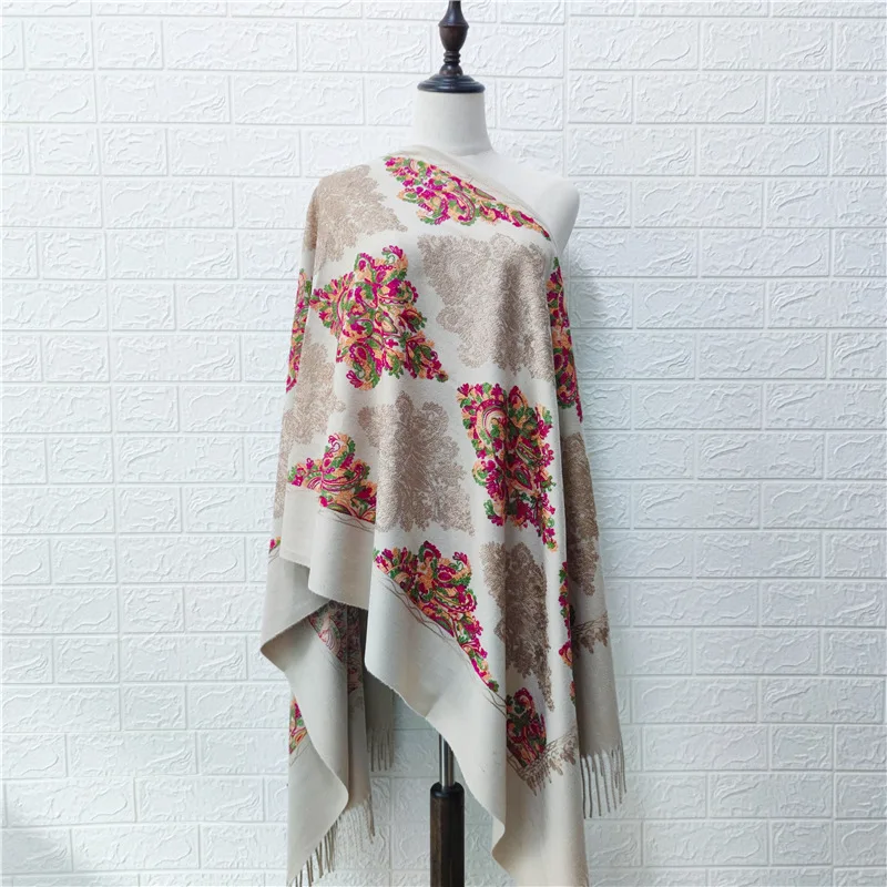 Thick Warm Scarf Shawl Autumn Winter Embroidered Wraps Chal Women
