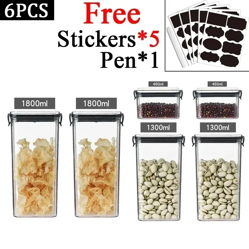 Stackable Plastic Food Storage Containers Set - Airtight Kitchen Jars for Multigrain, Dried Fruit, and Tea
