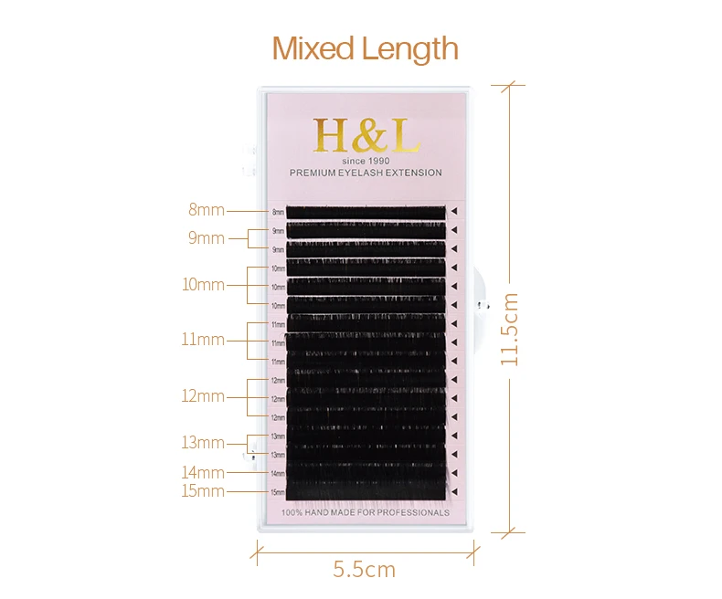 H&L SINCE 1990L L+ LC LD LU M Curl Falsche Wimpernverlängerung 8-15Mix Mattschwarz Einzelwimpern, L Curl Makeup falsche Wimpern – Detail 4