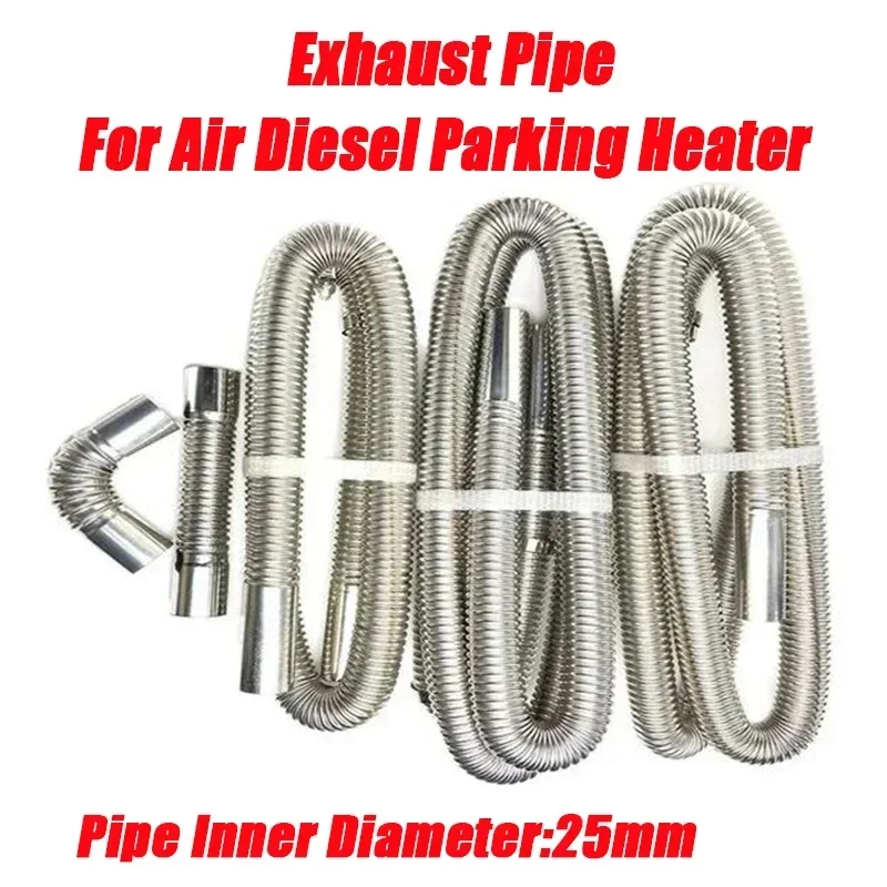 60cm-300cm Air Diesel Parking Heater Stainless Steel Exhaust Pipe Tube Vent Hose Elbow Connector W /Clamps For Car Truck Va