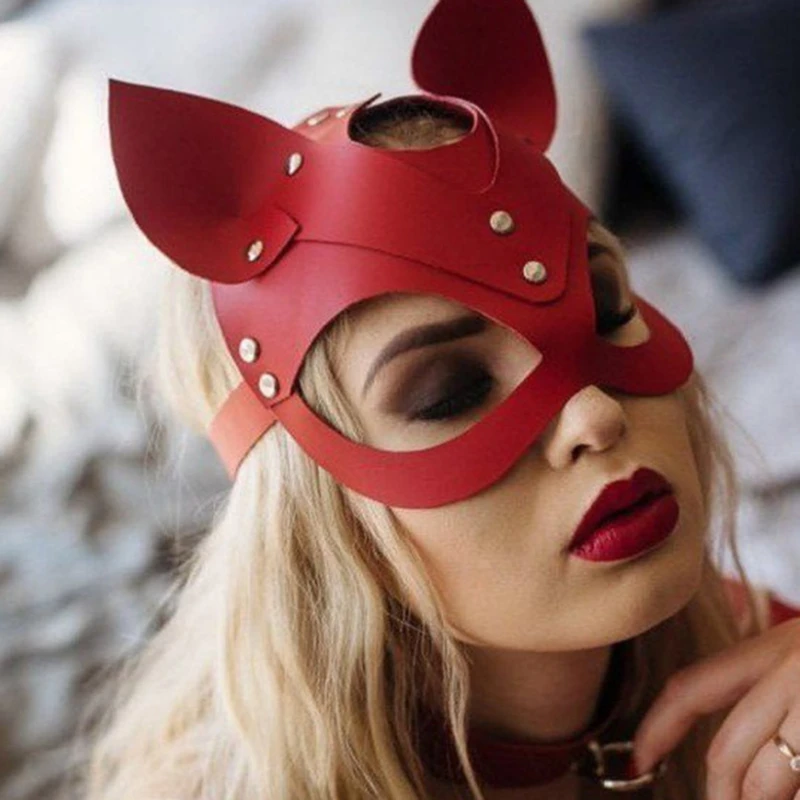 Half Face Cat Cosplay Mask Female Leather Mask Eye Cosplay Halloween Party PU Half Face Mask Adult Game Supplies Adult Game