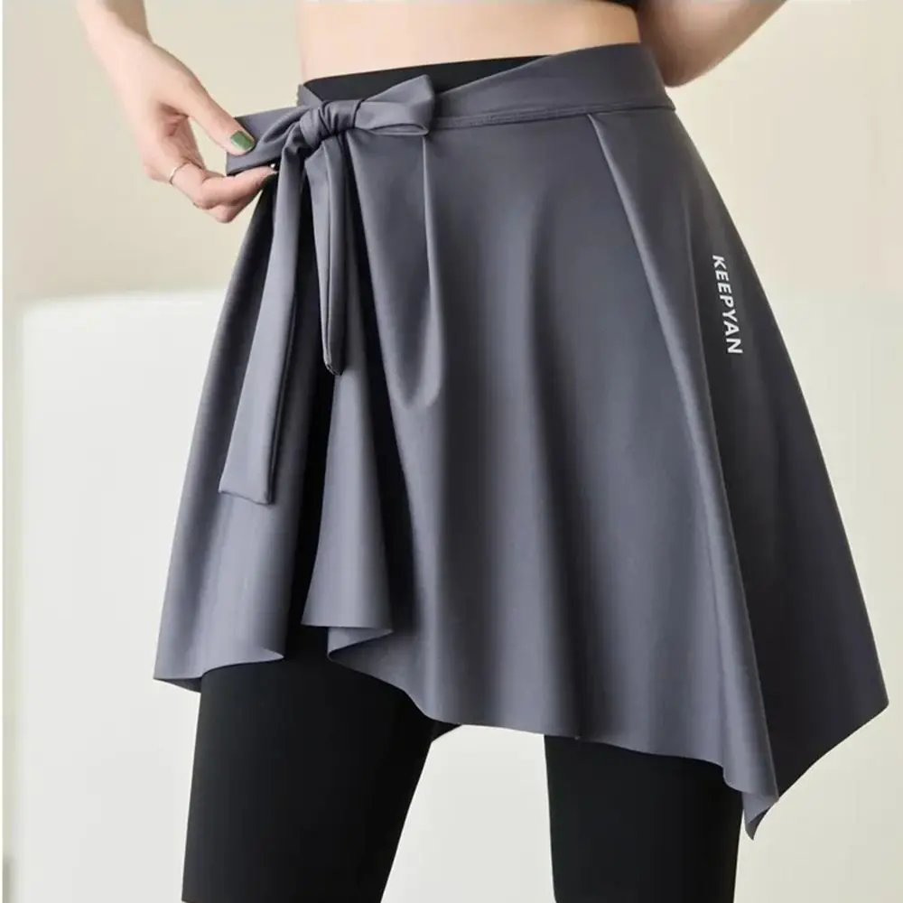 Solid Color Irregular Butt Curtain Quick Drying Side Split Women's Yoga Skirt Hip Covering Anti-Exposure One Piece Skirt Summer