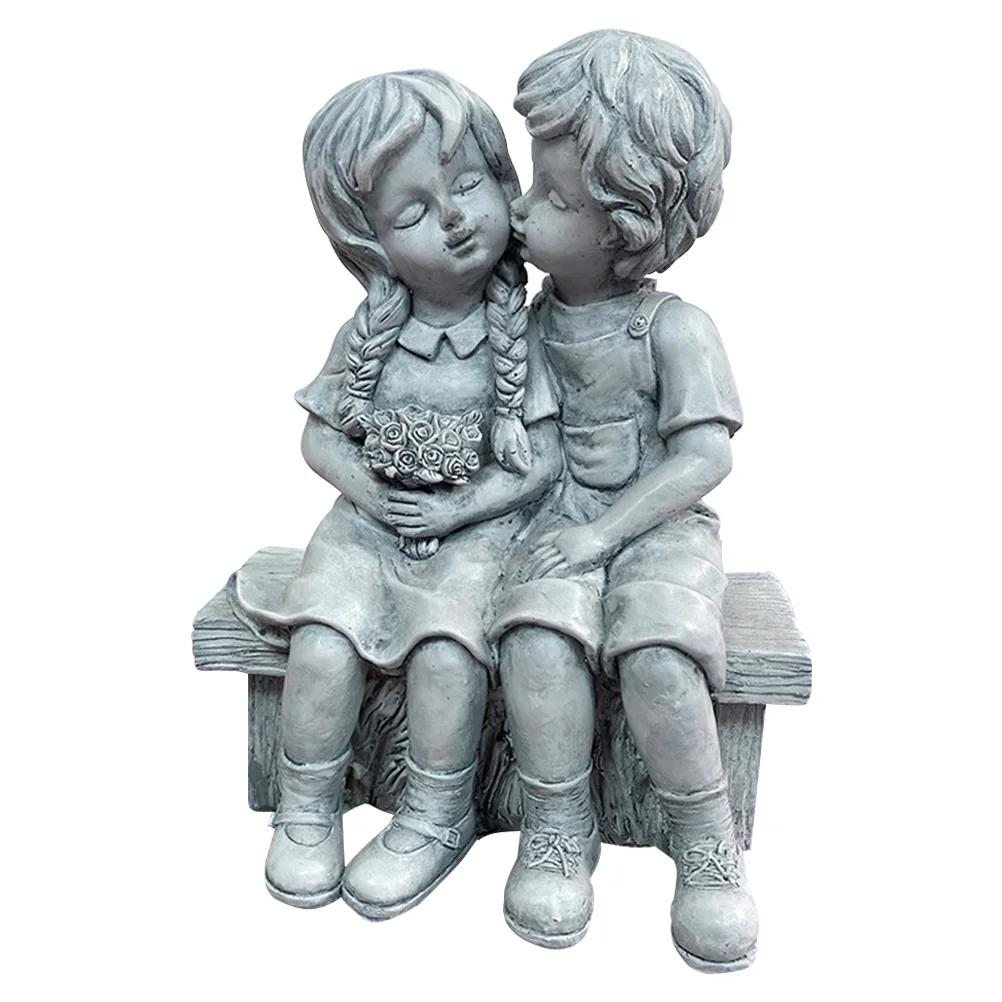 

Happy Yami Home Accessories Decor Statue Garden Decor Boy Girl Sitting Bench Figurine Outdoor Indoor Resin Kissing Couple