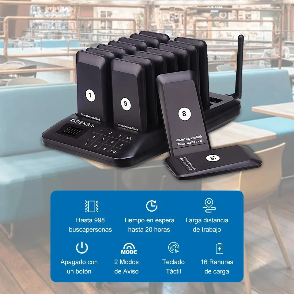 Wireless Calling System Restaurant TD157 Pager Wireless Calling System 16 Coasters Buzzer Beeper Bell Receivers For Bar Cafe Food Truck Hotel Church