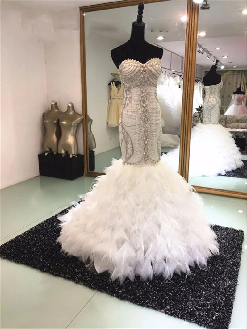 plus size wedding dresses Luxury Wedding Dress 2022 Mermaid Sweetheart Crystal Beading Feathers Sexy Bridal Gowns Robe De Mariée Vestidos De Novia traditional wedding dresses