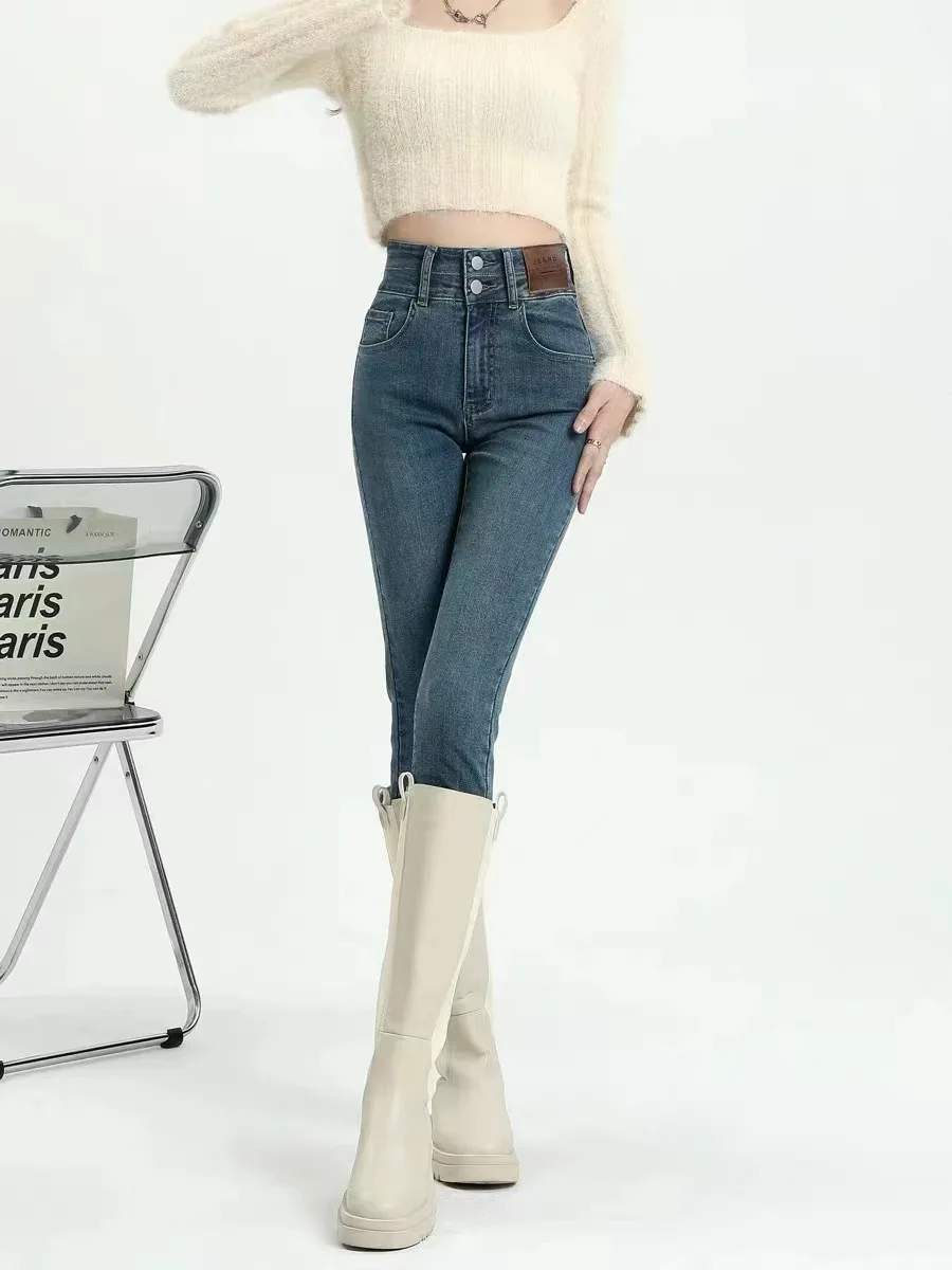 

High Waist Jeans for Women Slim Stretch Denim Jean 2023 Spring Skinny Push Up Female Retro Grey Blue Jeans Woman Casual Pants