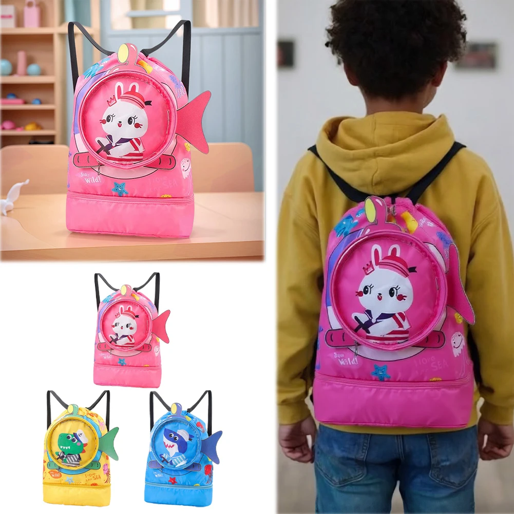 Dry Wet Separated Kids Swim Backpack Swiming Storage Bag Pool Drawstring Sport Gym Bag Travel Knapsack with Shoe Compartments