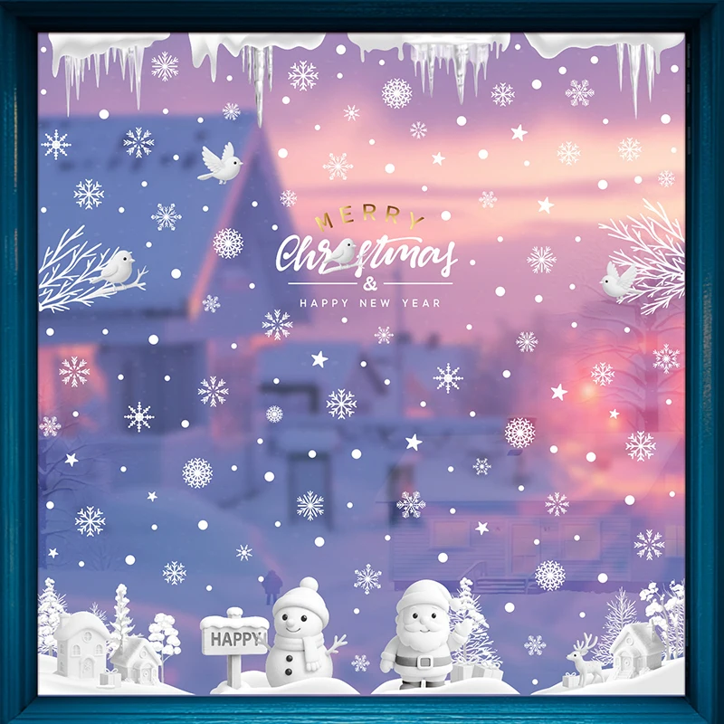 Christmas Static Cling Snowflake Snowman Stickers Window Glass Decor Removable No Residue Home Shop Xmas Festive Decorations