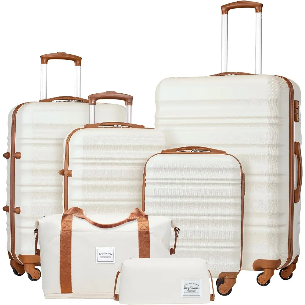 

Набор чемоданов из 4 предметов ABS hardshell TSA Lock Spinner Wheels, чемодан для ручной клади (бело-коричневый, набор из 6 предметов)