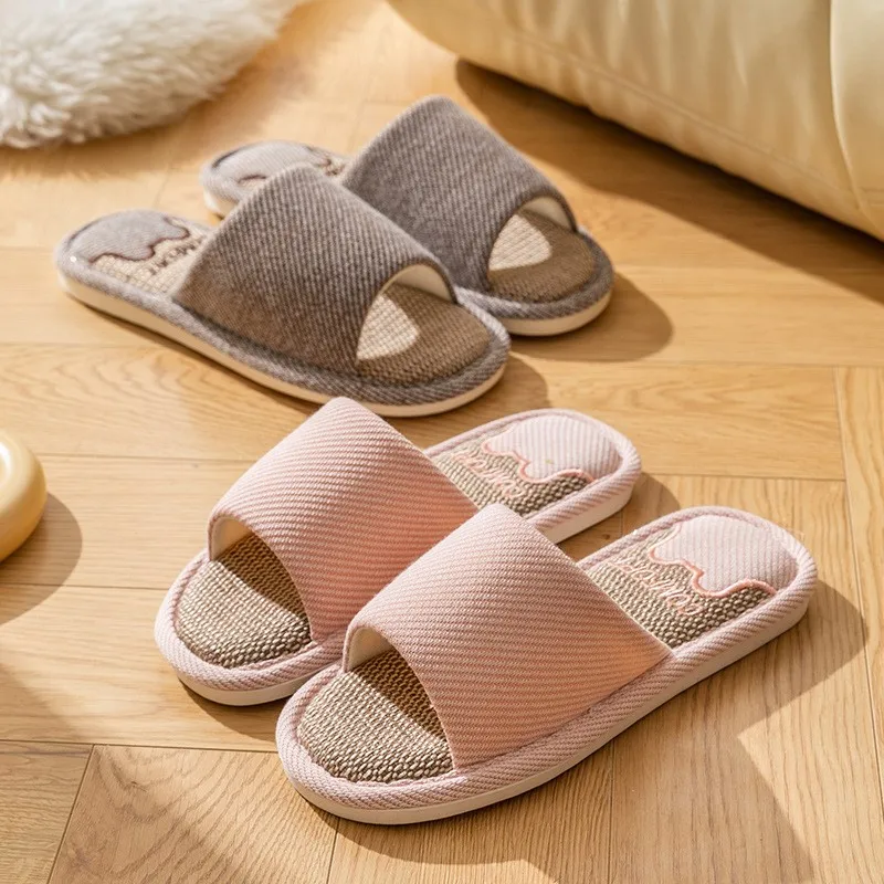 Linen Slippers Indoor Home Breathable Women Men Slides Linen Couples Anti-slip Shoes Beach Sandals Shoes Comfortable Flats TG20 3