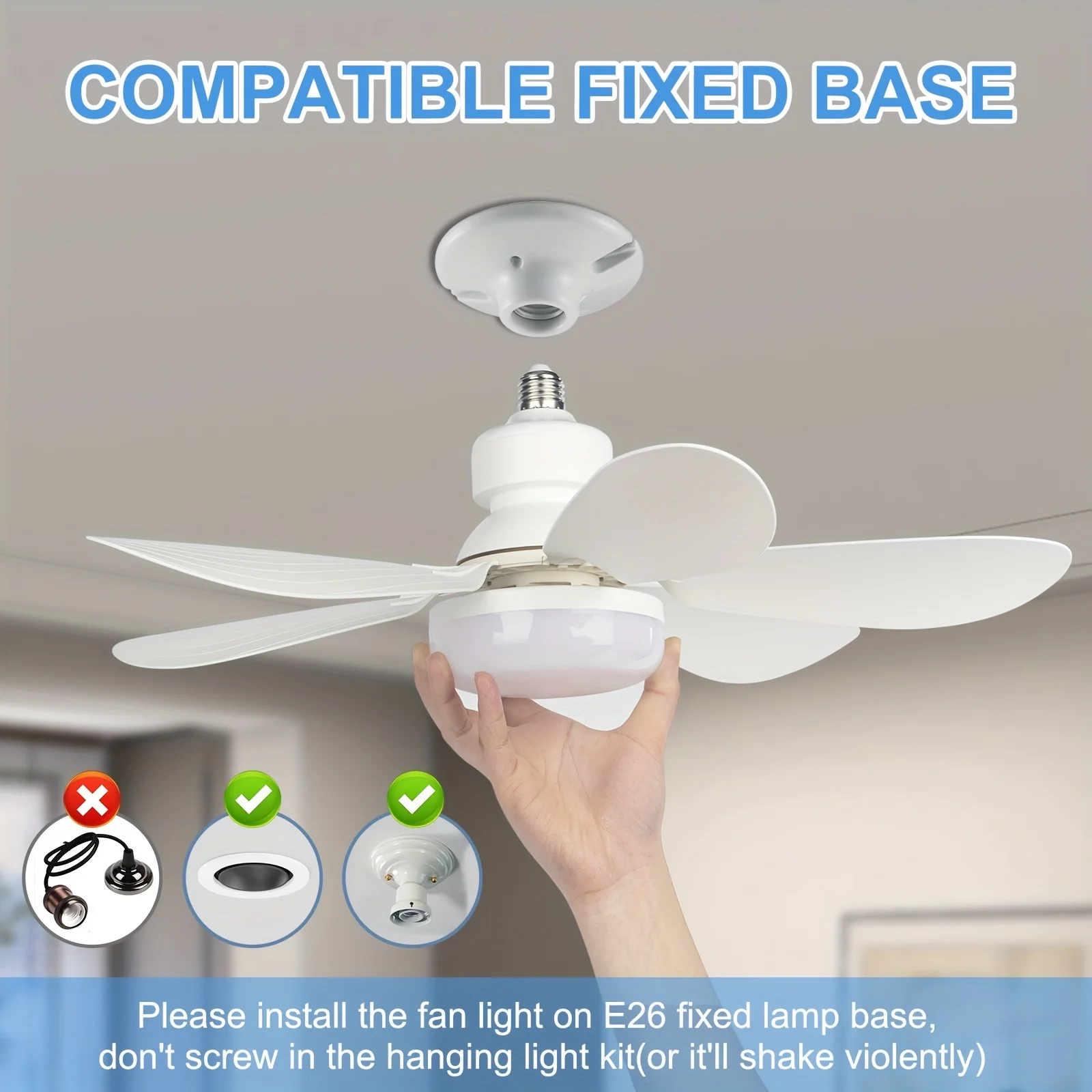 Description Picture 4 of item20.5" Screw Ceiling Fan with Light and Remote, 40W Socket Fan Light, E27 Electric Fan with LED for Kitchen, Bathroom, Bedroom