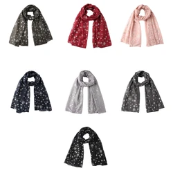 Woman Christmas Scarf for Prom Party Church Masquerade Travel Foil Print Scarf with Snowflake Print Wedding Supplies