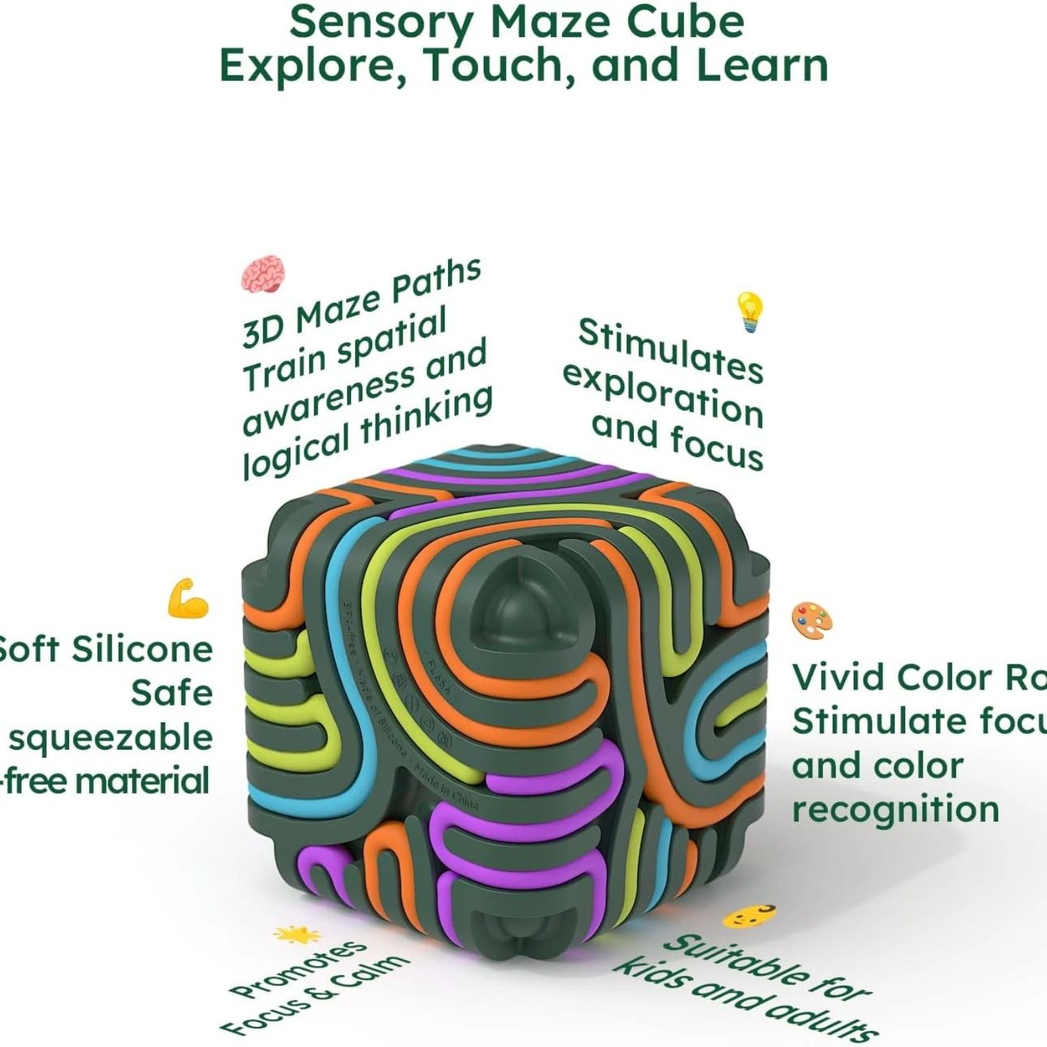 Multi-Textured Sensory Activity Board with Silicone Cube Toys for Stress Relief and Focus