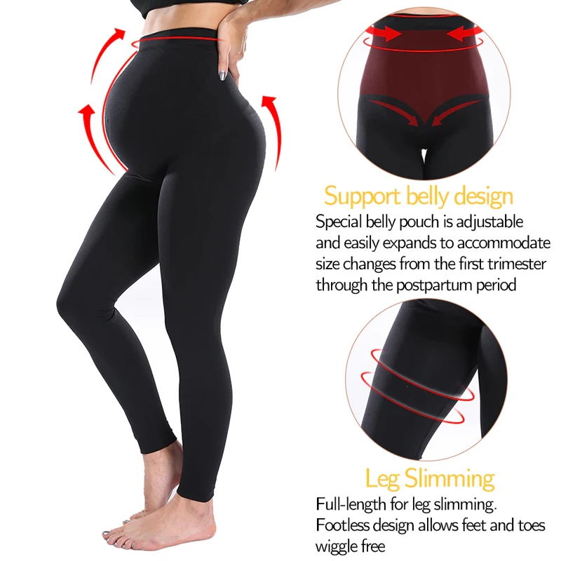 High Waist Maternity Leggings Women Belly Support Knitted Leggins Black Workout Pregnancy Clothes Body Shaper Trousers