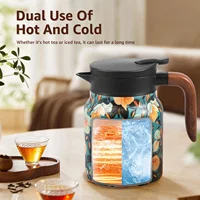 Théière vintage à motif floral, 33,82 oz, en acier inoxydable isolé sous vide, avec infuseur amovible et poignée en bois pour 4