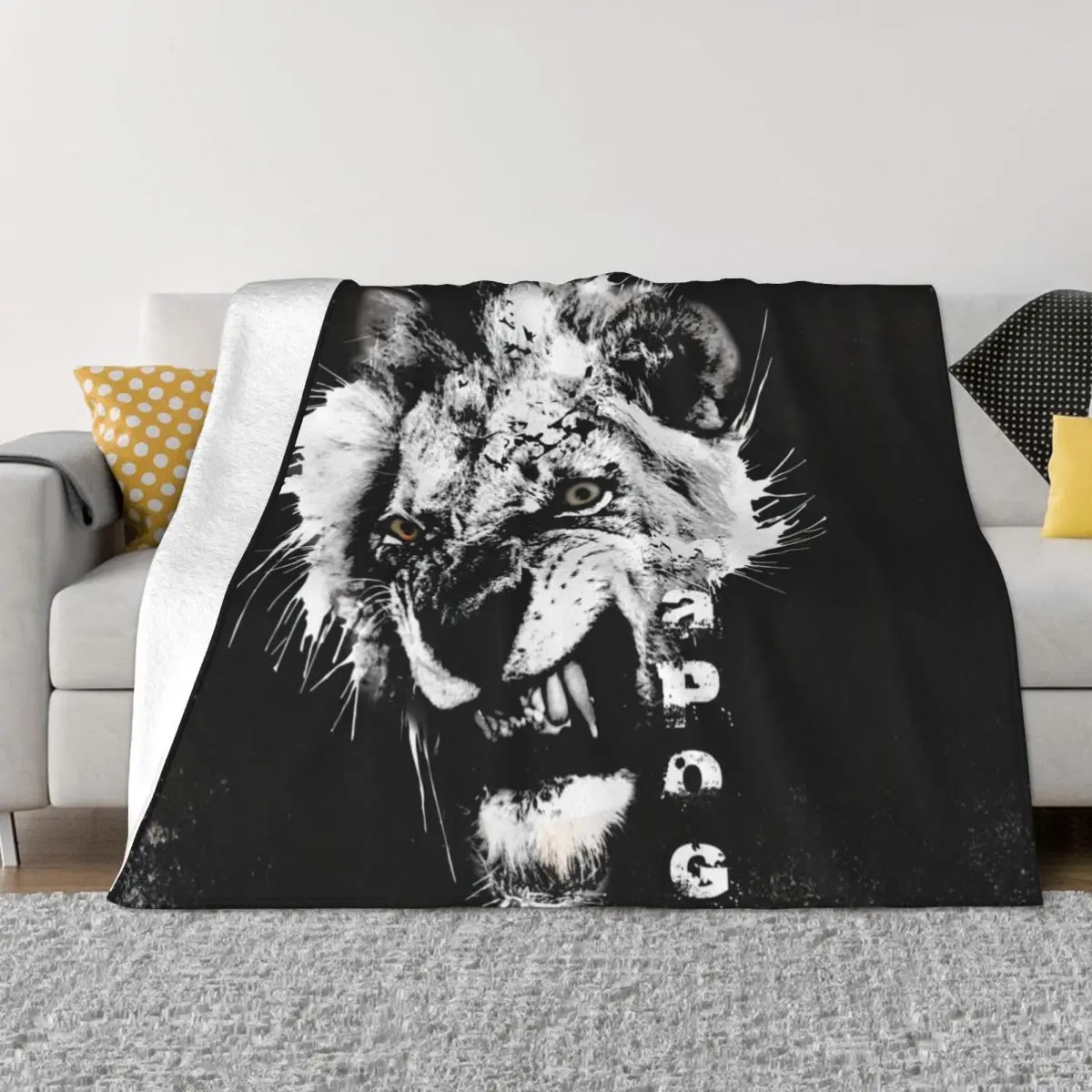 

MR T Mapogo Sabi Sands lion Throw Blanket Hairy Quilt Sofas Blankets