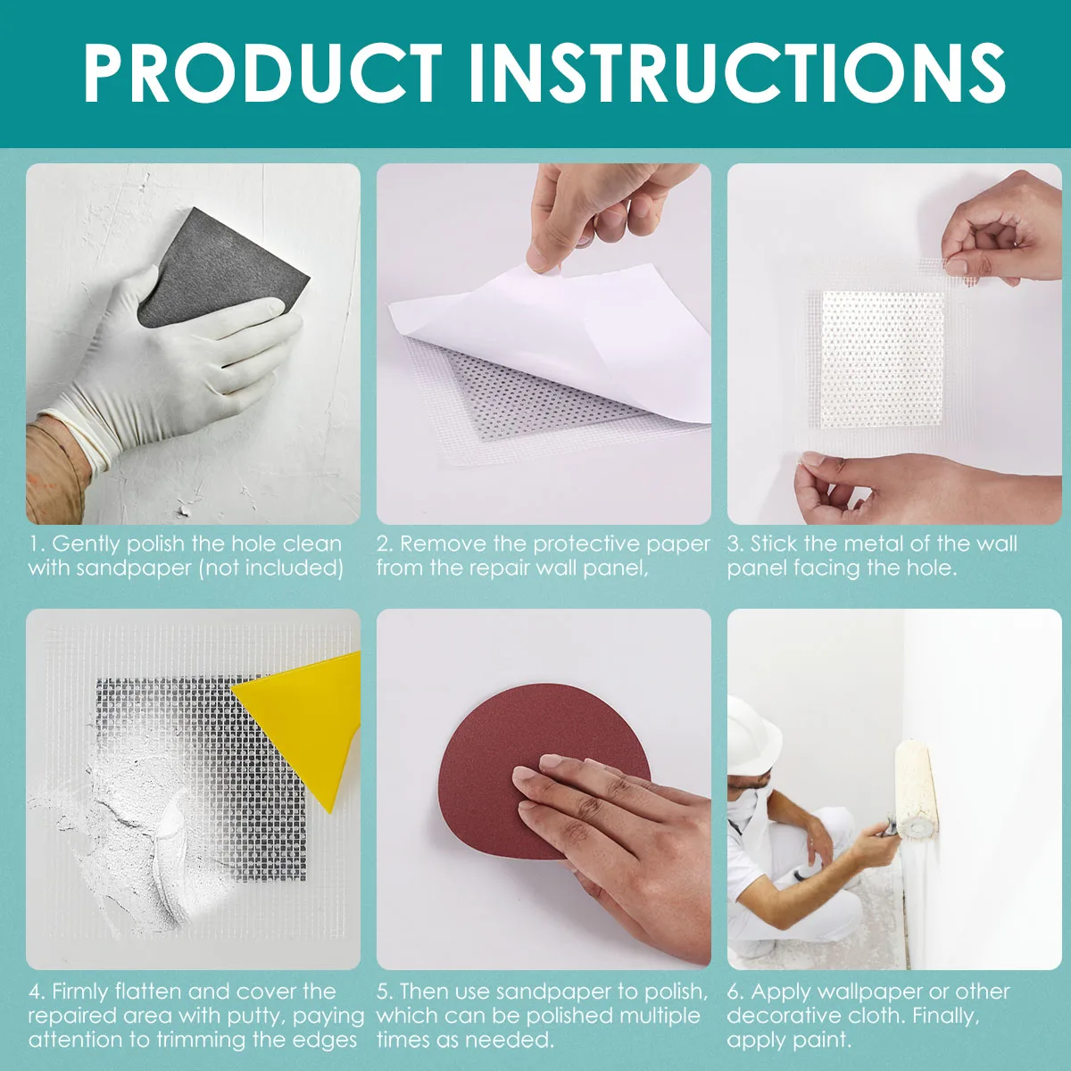 13Pcs Drywall Repair Kit Fiberglass Mesh Crack Patch Self Adhesive Wall Repair Patch with Scraper Sandpaper For Wall Renovation