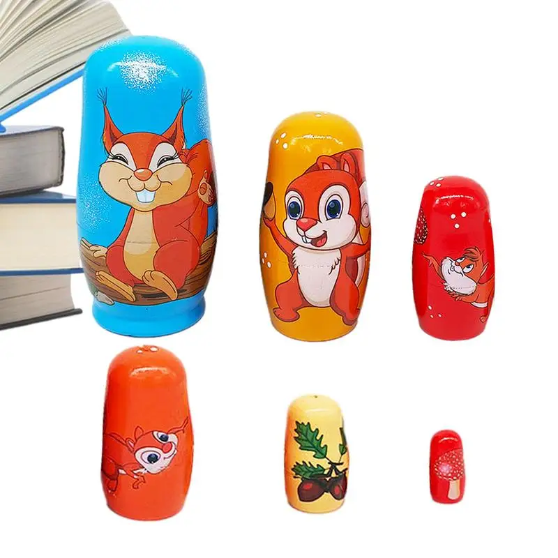 

Russian Stacking Dolls Wooden Squirrel Theme Nesting Dolls Table Ornament Room Decor 6 Pieces For Kids & Adults Enhances Living