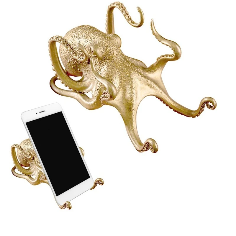 

Creative Octopus Mobile Phone Signature Pen Bracket Golden Aluminum Alloy Octopus Lazy Mobile Phone Brush Drama BracketHomeDecor