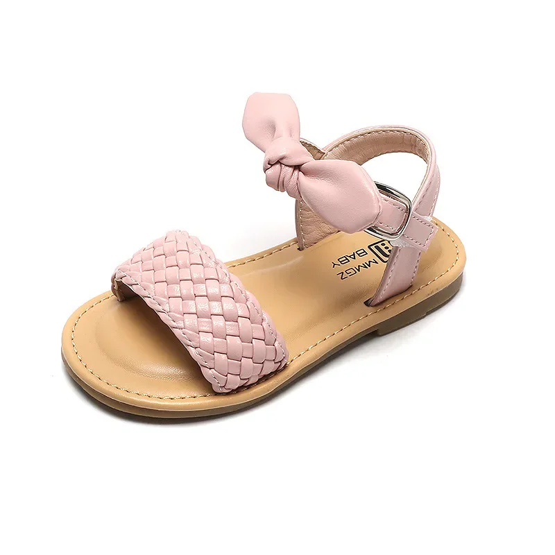

Girl's Sandals Bowtie Braided Soft 21-30 Children Sliders Bohemia Style Classic Fashion Open Toe Non-slip Kids Flats Shoes