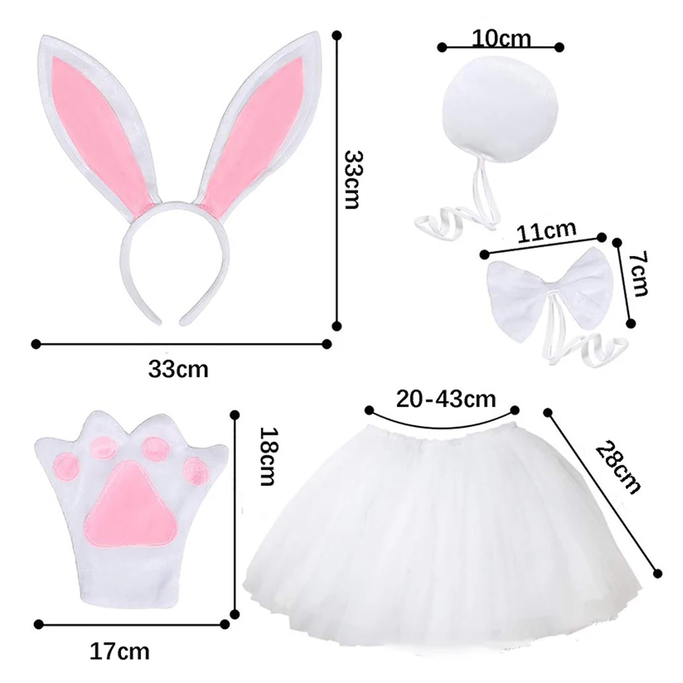 Set costume da coniglio, cerchietto con orecchie da coniglio, papillon, polsino e coda kit di accessori - Giochi e Prodotti per l'Età Evolutiva