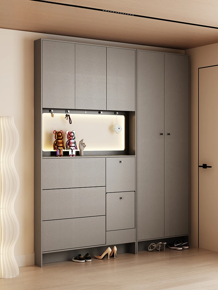 

Modern entry ultra-thin flip bucket shoe cabinet, solid wood foyer cabinet, multi-functional combination storage cabinet