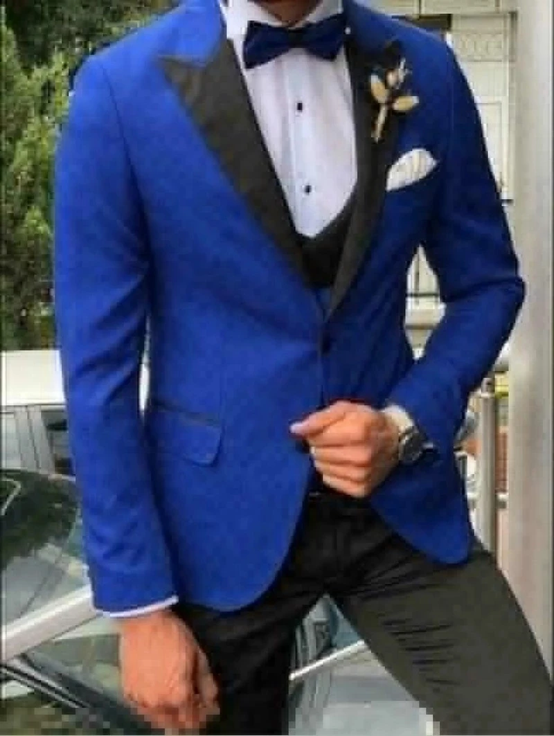 Men Suit Slim Blazers Groom Costume Homme Royal Blue Wedding Tuxedo Vest Terno Masculino Slim Fit Suits 3 PCS Slim Fit Blazer