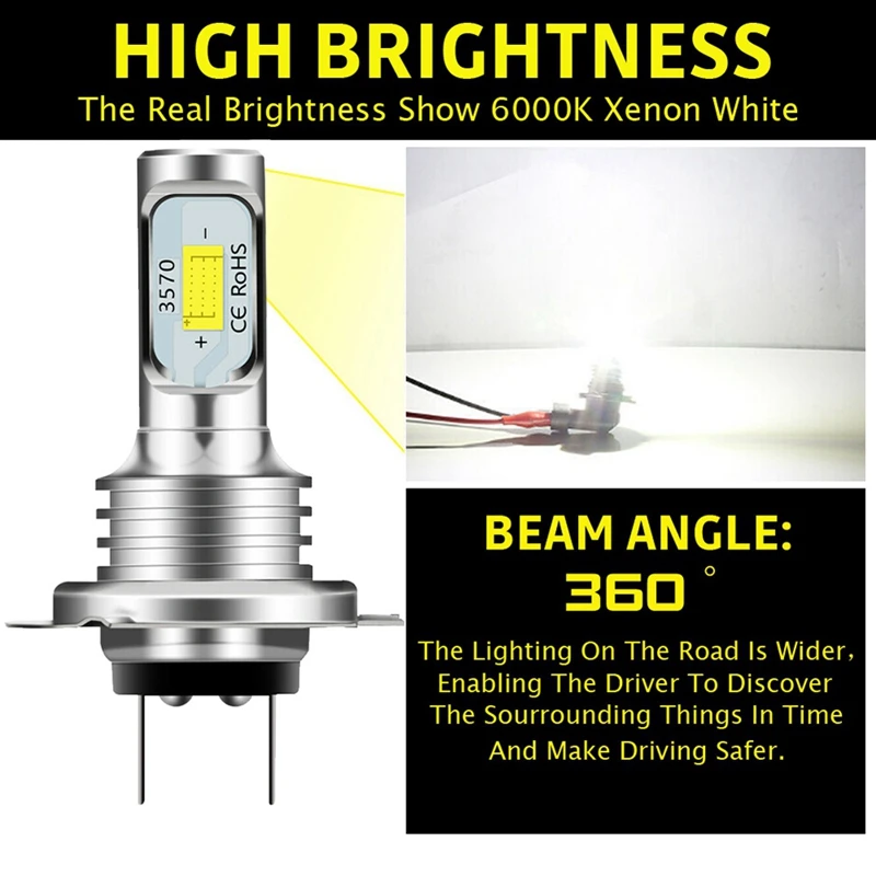 콤보 H11 + H7 LED 헤드라이트 전구 키트, 하이 로우 빔 안개등, 6500K 화이트, 2 세트