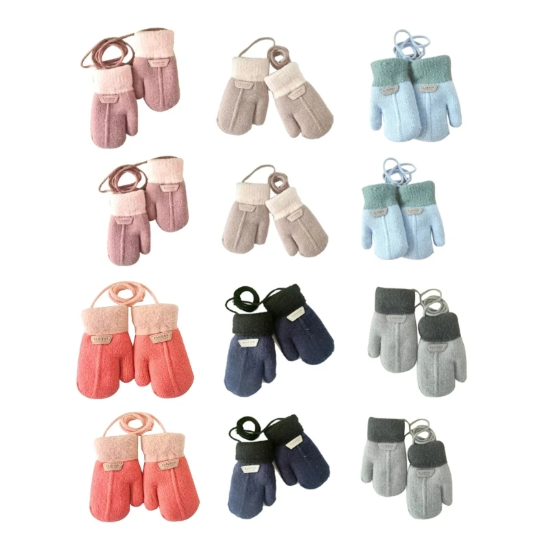 1-7Y Baby Boys Girls Winter Knitted Gloves Warm Rope Full Finger Thick Mittens Gloves for Children Toddler Kids Accessories 3