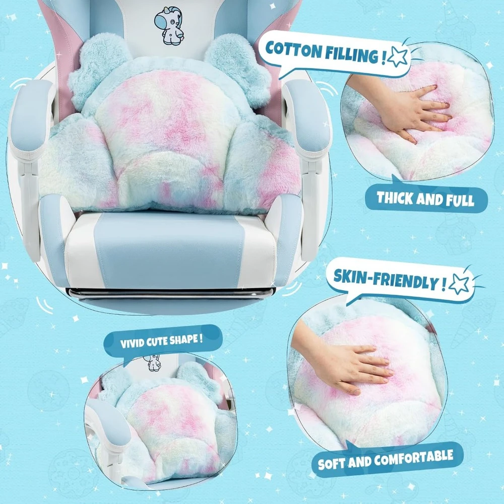 Gaming Chair, with Lumbar Cushion and Decorated Ears, Cute Ergonomic Computer Chair with Footrest, Reclining, PC Game Chair 4