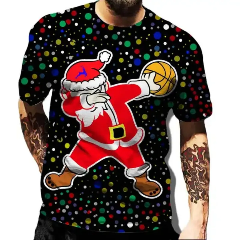 

Men's T-shirt Christmas Santa Claus Tee Shirts Cool Boy Unisex Festival Costume Streetwear Men Women Short Sleeve O-Neck Tops