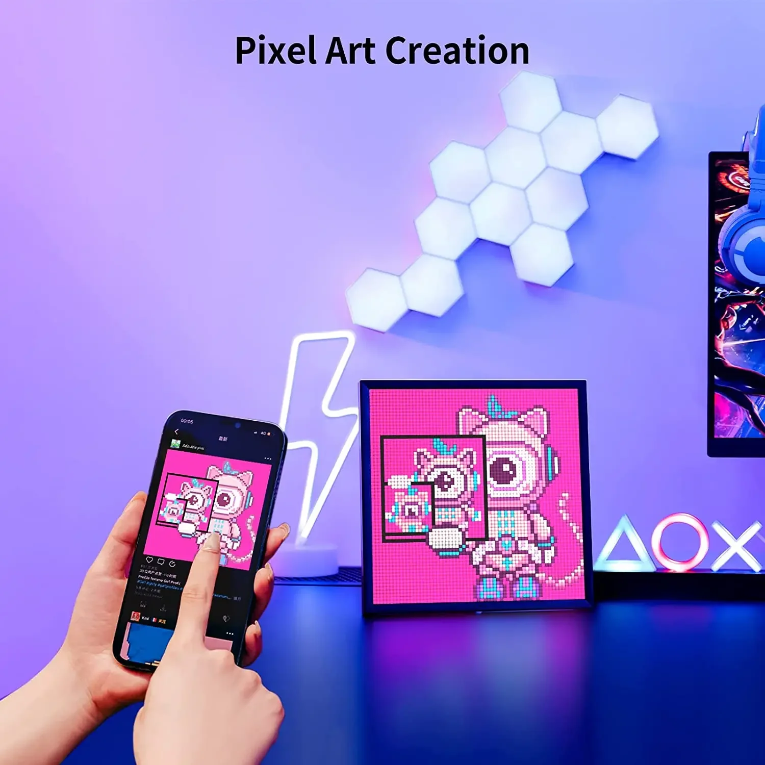 Divoom Pixoo Screen Digital Photo Frame with 64*64 Pixel Art LED Light Picture Electronic Display Board Light Screens Game Play