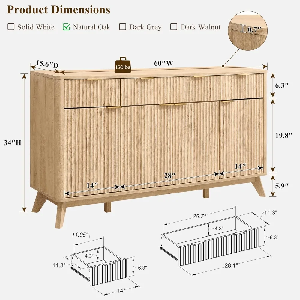 Large Buffet Sideboard Cabinet with Storages, 60 2