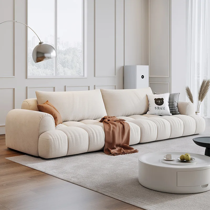 Minimalist leather sofa cream style simple light luxury small