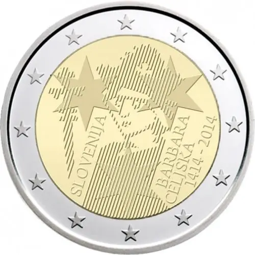 Slovenia 2014 Moneta Commemorativa Regina Barbara 600 Th Anniversary 2 Euro Unc Nuovo Di Zecca