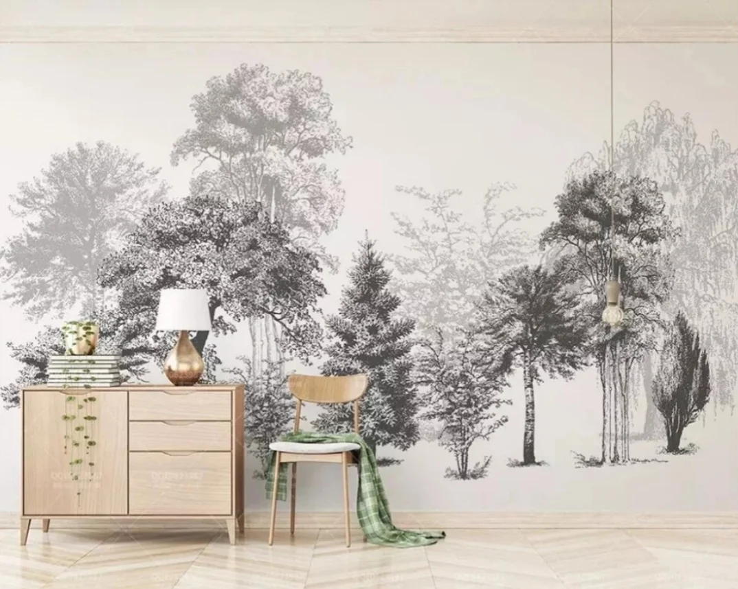 Custom birch tree forest scenery winter decorative papel de parede 3d wall paper panels photos murals wallpaper home decoration
