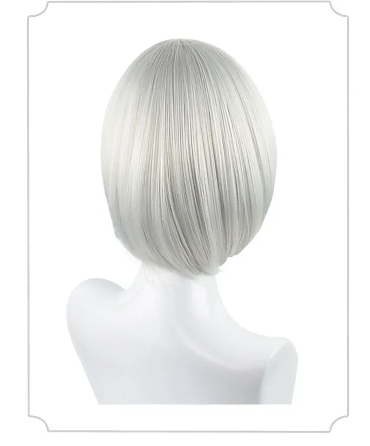 NieR: Automata 2B 9S Anime Cos Perücke Silber Grau Kurze Gerade Cosplay Synthetische Perücke YoRHa No.9 Modell S Perücke – Detail 4