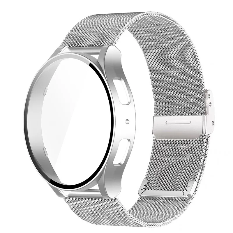 Rhinestone Watch Strap with Tempered Glass Protective PC Case & Metal Band