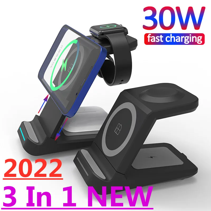 Магнитная Беспроводная зарядная подставка для IPhone 13 12 11 XR 8 Apple Watch 3 в 1 док-станция